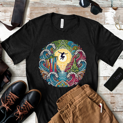 Mandala Style Cliff Jumping T-shirt for Outdoor Enthusiast - Colorful Mandala Art Design