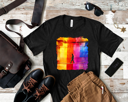 Colorful Abstract Slackline T-shirt | Slackline Highline Shirt - Rainbow Cubic Splatter Paint Design