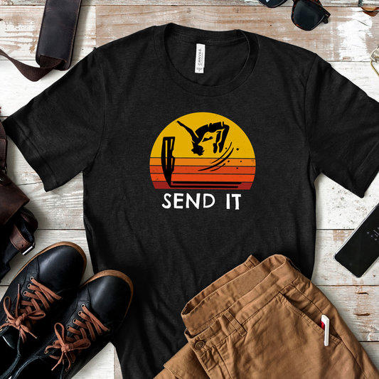 Retro "Send It" T-Shirt for Adrenaline Junkie | Cliff Jumping, Tricker, Parkour Athletes, Thrill Seeker Shirt