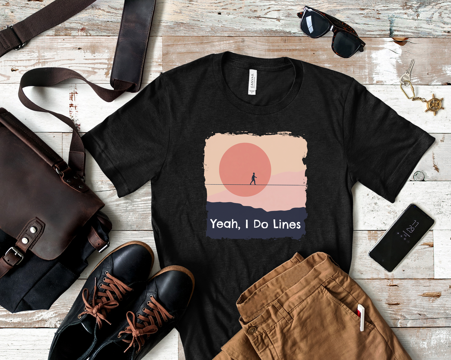 "Yeah, I Do Lines" Funny Highline/Slackline Shirt | Simple, Modern Slackline T-Shirt