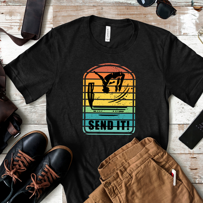 Retro "Send It" T-Shirt for Adrenaline Junkie | Cliff Jumping, Tricker, Parkour Athletes, Thrill Seeker Shirt