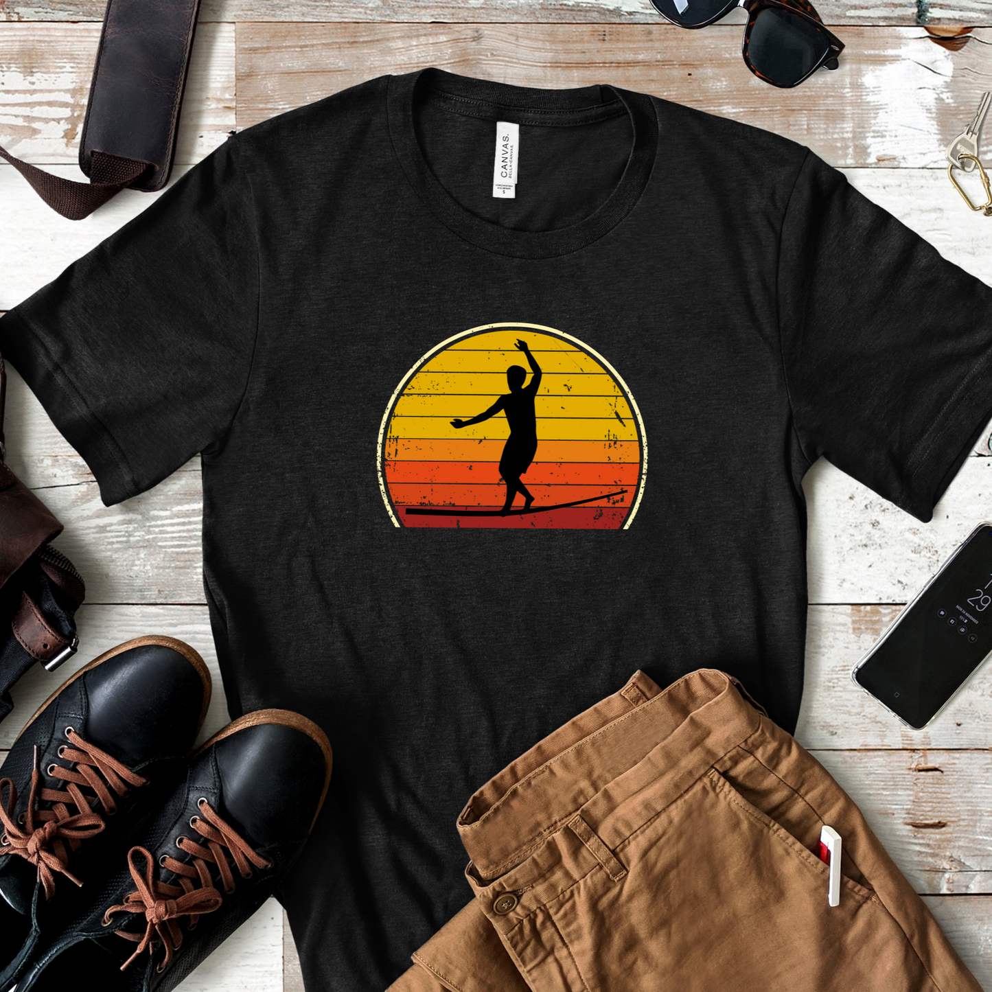 Retro Sunset Slackline T-Shirt | Vintage Inspired Slackline/Highline Shirt