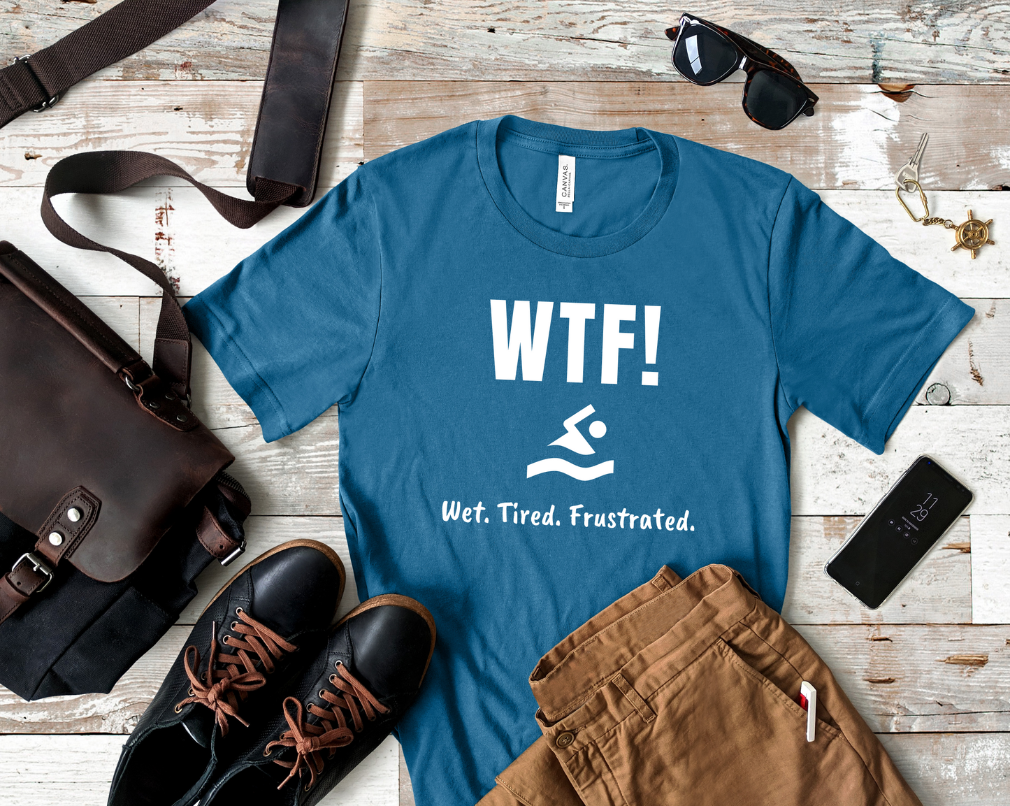 "WTF! Wet Tired Frustrated" Swim Shirt | Funny Swimmer T-Shirt - Minimalist Style