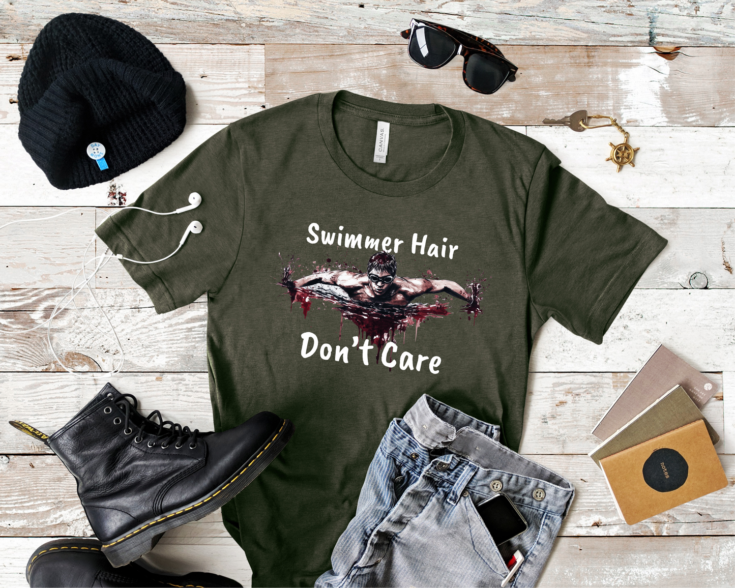 "Swimmer Hair, Don't Care" - Swimming Shirt | Funny Swim T-Shirt