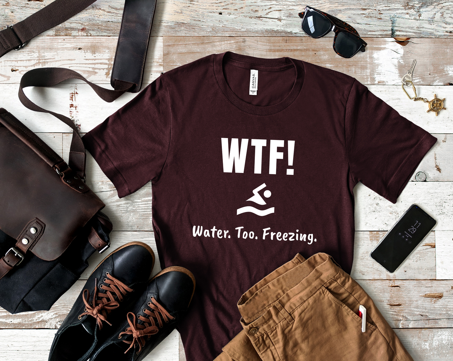 "WTF! Water Too Freezing" Swim Shirt | Funny Swimmer T-Shirt - Minimalist Style