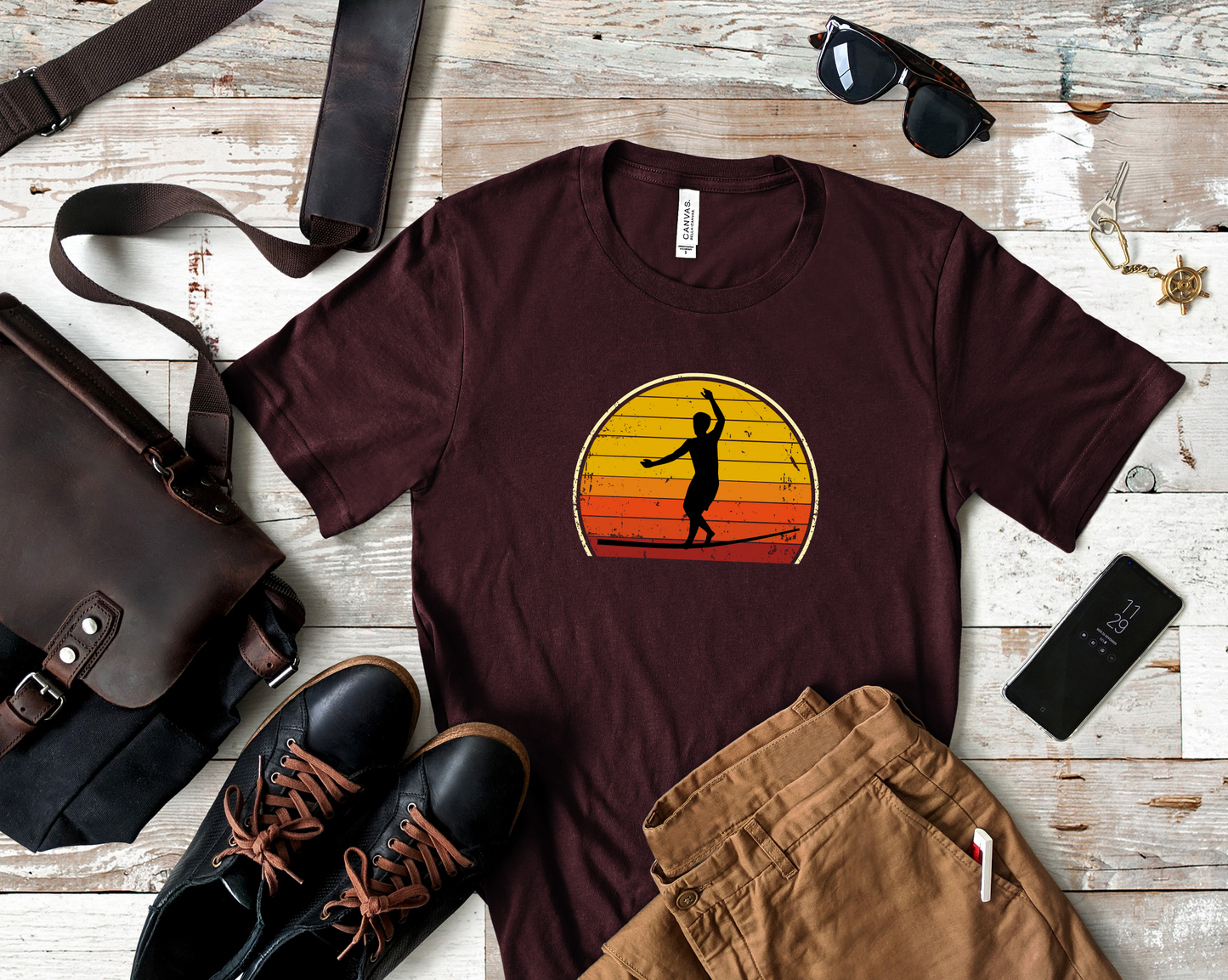 Retro Sunset Slackline T-Shirt | Vintage Inspired Slackline/Highline Shirt