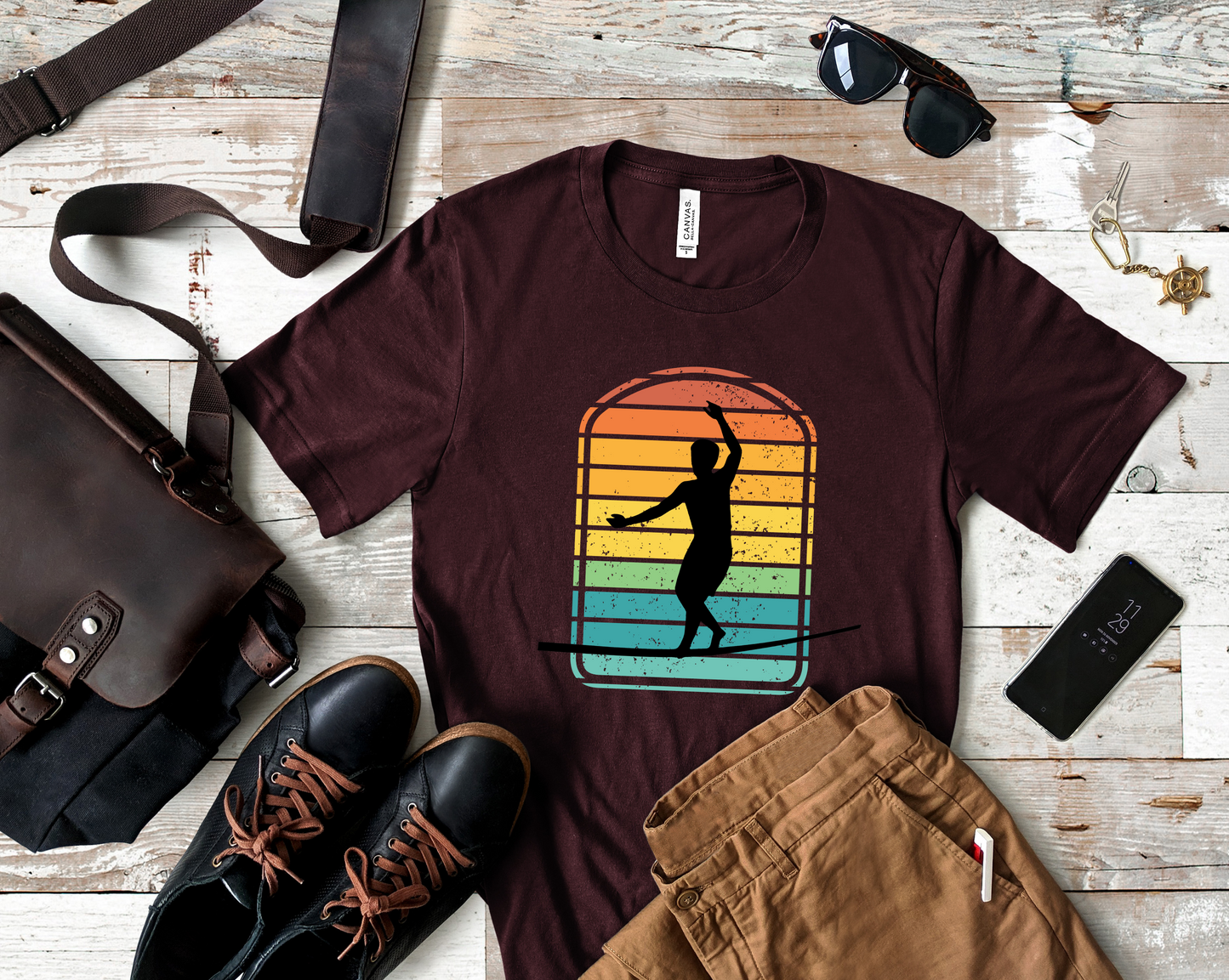 Retro Rainbow Slackline T-Shirt | Vintage Inspired Slackline/Highline Shirt