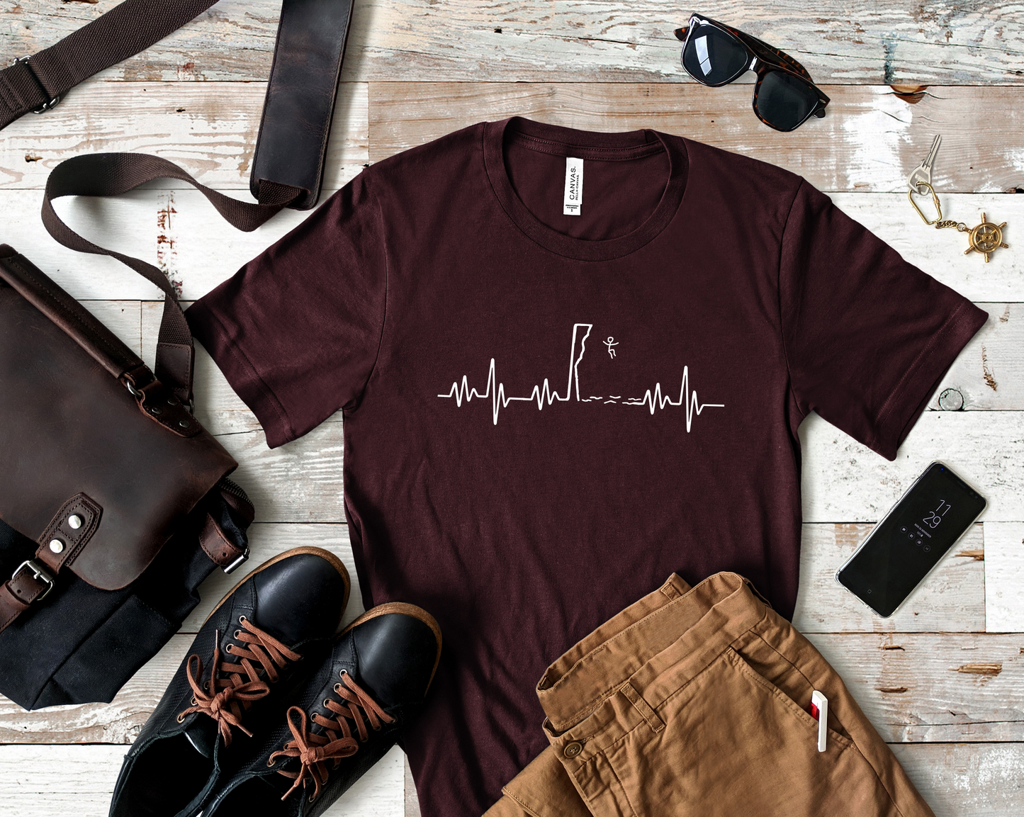 EKG Heartbeat Pulse Line Design - Cliff Jumping | Cliff Jumper Shirt for Adventurous Thrill Seekers | Heartbeat Pulse Line T-Shirt