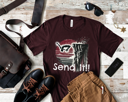 Grunge Distressed "Send It" Cliff Jumping Shirt - Graphic Tee for Thrill Seeker and Adventure Lovers