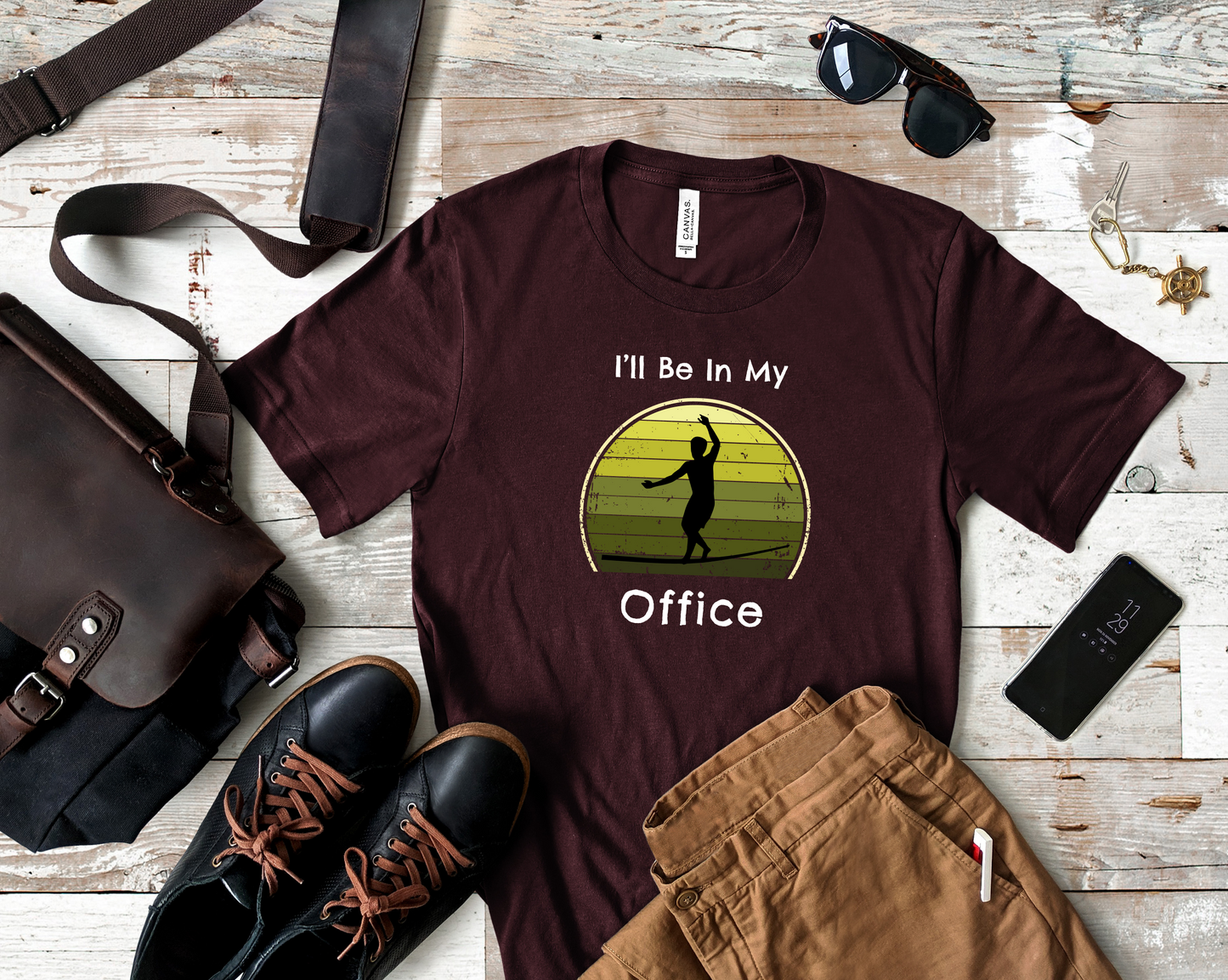 "I'll Be In My Office" Slackline T-Shirt | Vintage Inspired, Retro Sunset Slackline/Highline Shirt