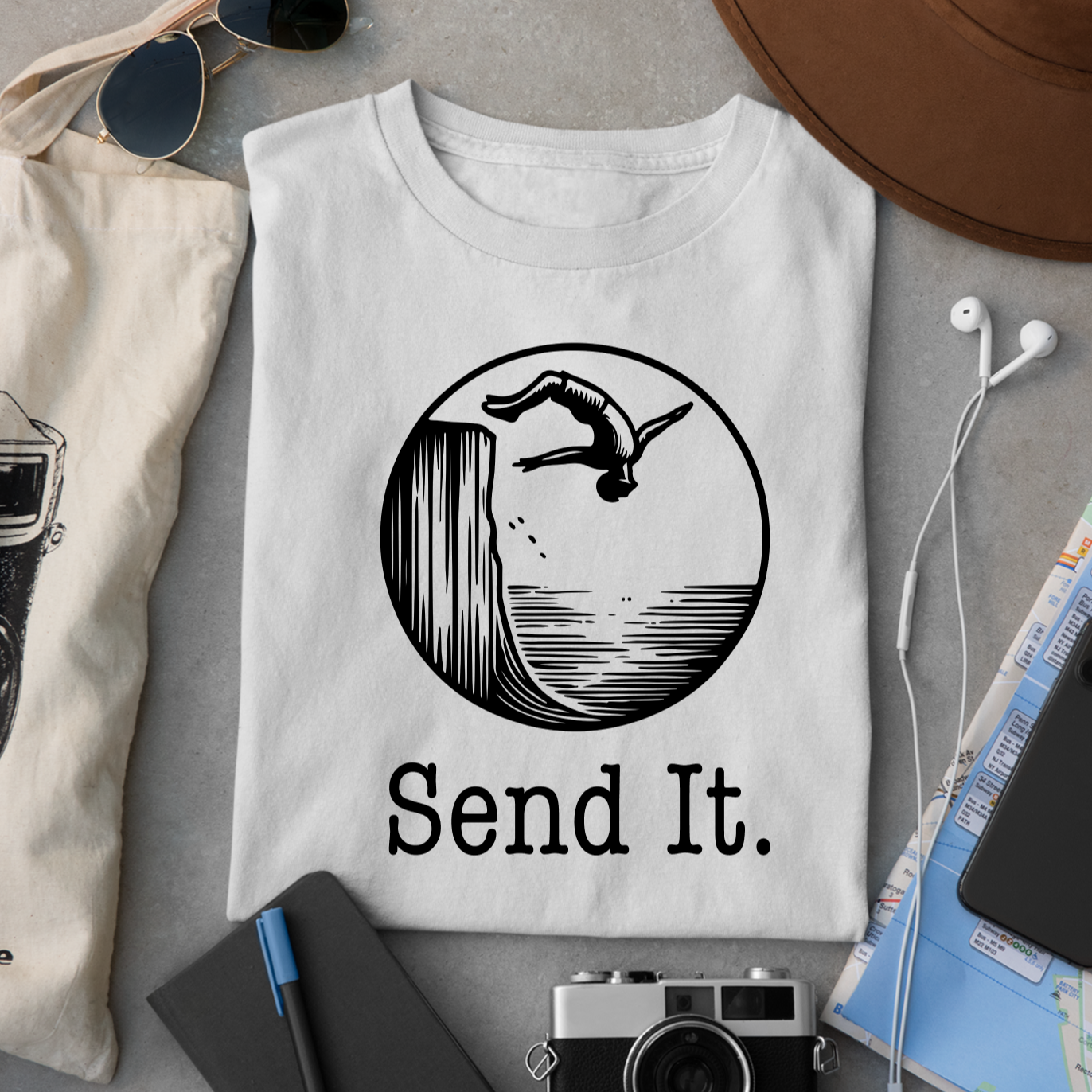 "Send It" Cliff Jumping T-shirt for Cliff Jumpers | Outdoorsy Adventure Lover Shirt