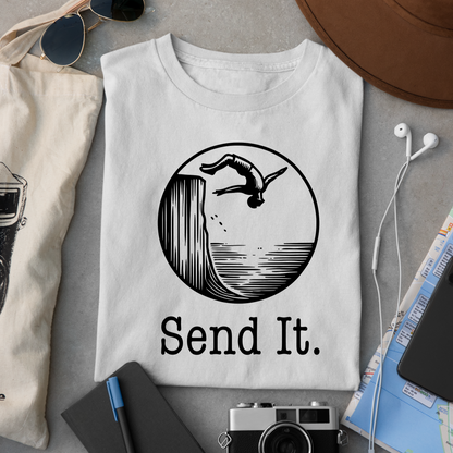 "Send It" Cliff Jumping T-shirt for Cliff Jumpers | Outdoorsy Adventure Lover Shirt