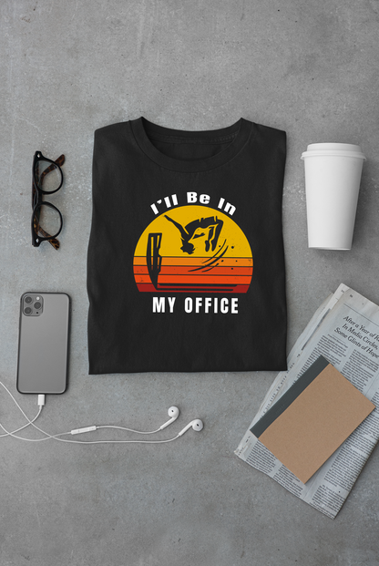 Vintage Retro Sunset Cliff Jumping T-Shirt "Ill Be In My Office" Funny Shirt for Outdoor Enthusiast