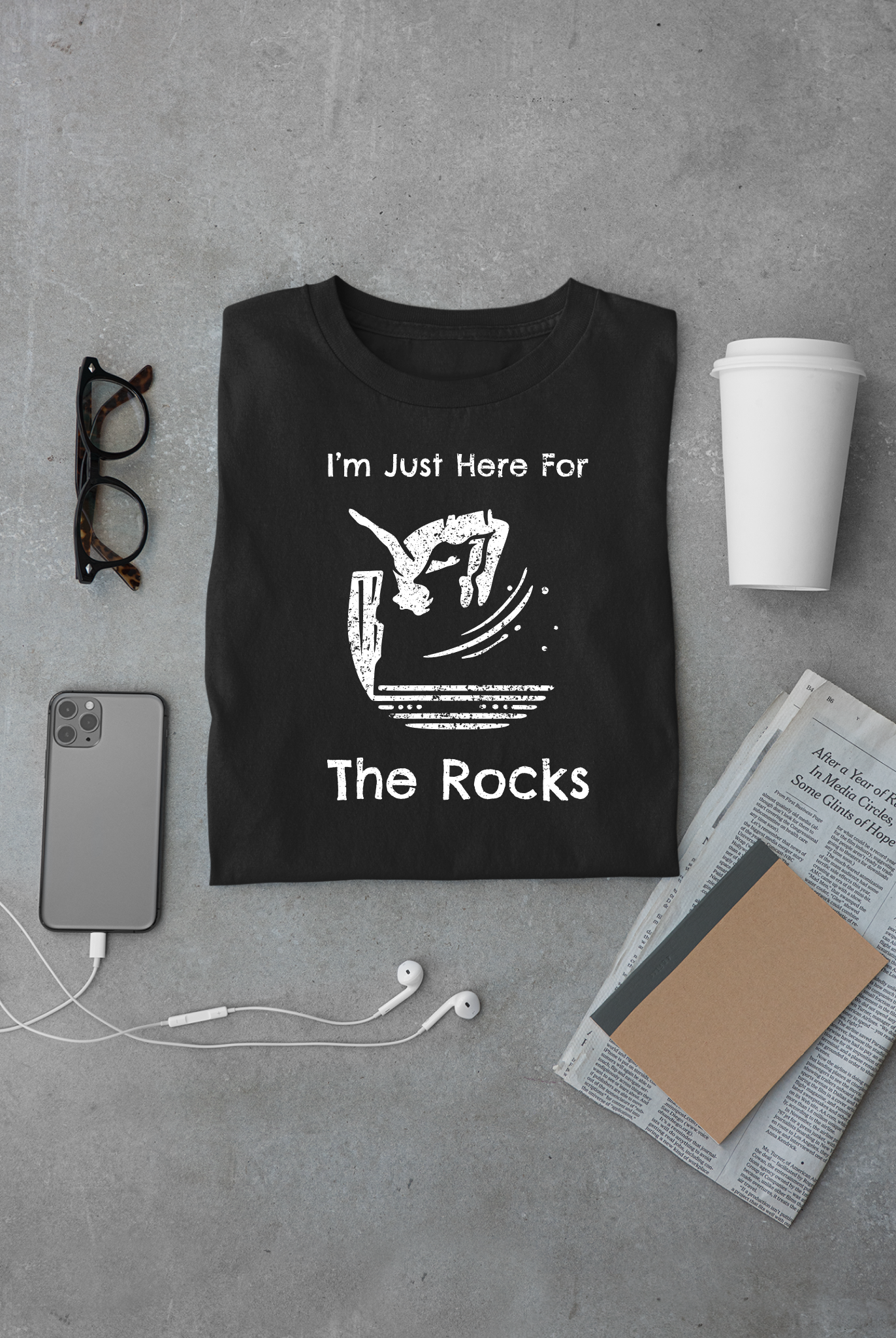 "I'm Just here for the Rocks" Cliff Jumping T-Shirt | Funny Gift Shirt for Adventure Seekers and Outdoor Enthusiasts