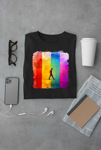 Colorful Abstract Slackline T-shirt | Slackline Highline Shirt - Rainbow Cubic Splatter Paint Design