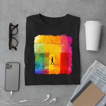 Colorful Abstract Slackline T-shirt | Slackline Highline Shirt - Rainbow Cubic Splatter Paint Design