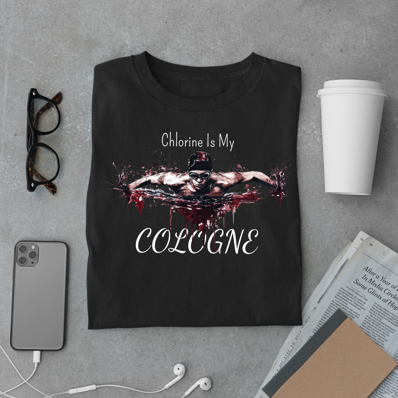 "Chlorine Is My Cologne" - Swim Shirt | Funny Male Swimming T-Shirt for Boys