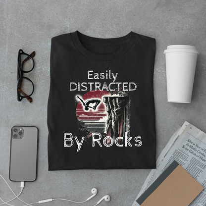 "Easily Distracted by Rocks" Cliff Jumping T-shirt | Distressed Grunge Style, Funny Shirt for Outdoor Enthusiasts