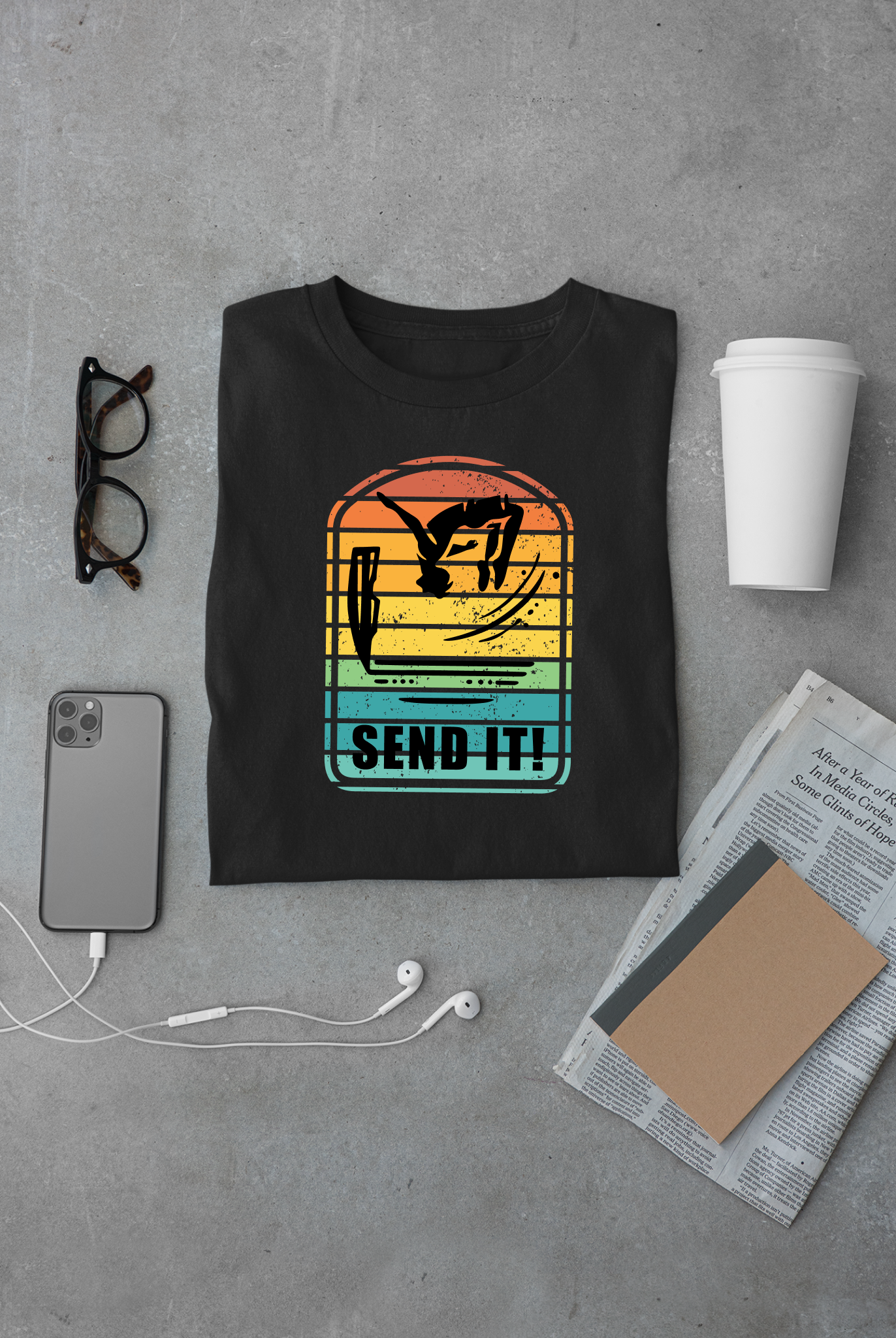 Retro "Send It" T-Shirt for Adrenaline Junkie | Cliff Jumping, Tricker, Parkour Athletes, Thrill Seeker Shirt