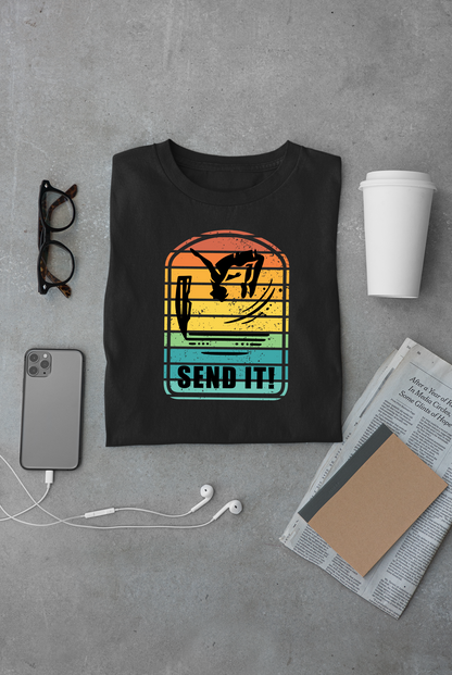 Retro "Send It" T-Shirt for Adrenaline Junkie | Cliff Jumping, Tricker, Parkour Athletes, Thrill Seeker Shirt