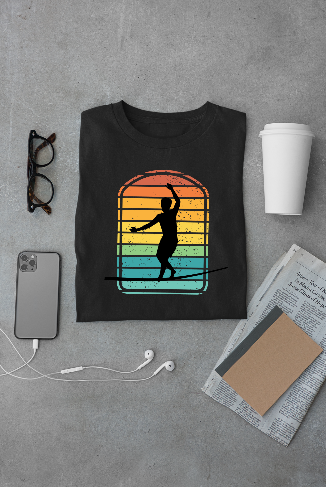 Retro Rainbow Slackline T-Shirt | Vintage Inspired Slackline/Highline Shirt