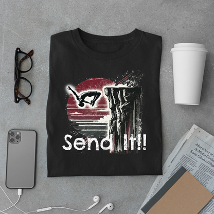 Grunge Distressed "Send It" Cliff Jumping Shirt - Graphic Tee for Thrill Seeker and Adventure Lovers