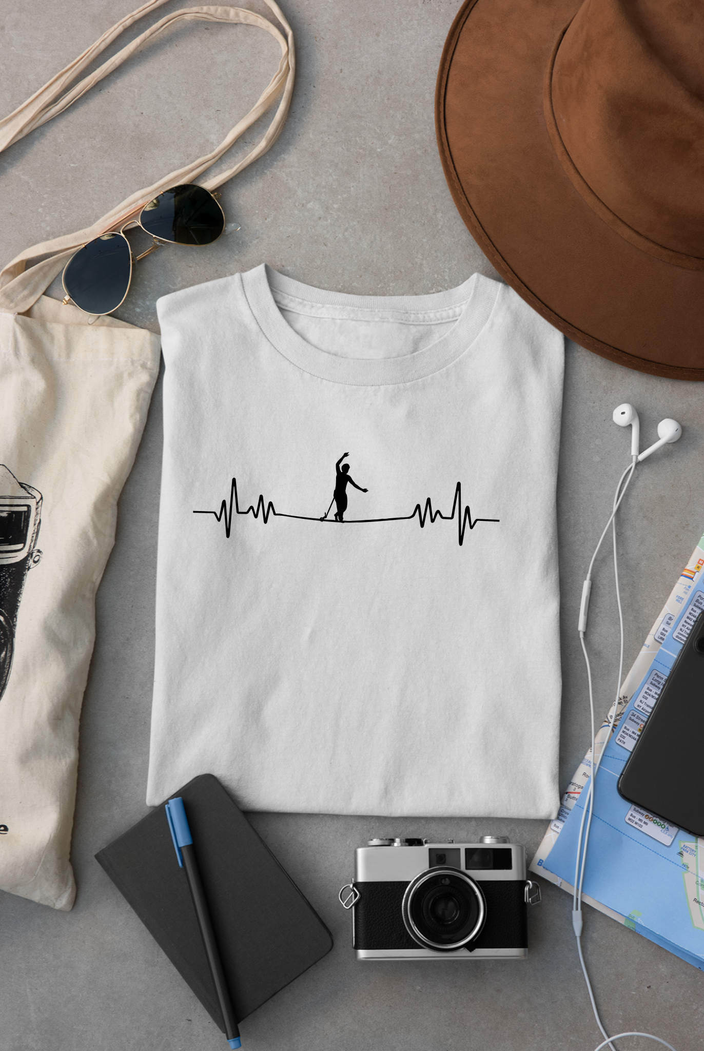 Highline EKG Heartbeat Pulse Line Design | Highline Shirt for Adventurous Thrill Seekers | Heartbeat Pulse Line T-Shirt