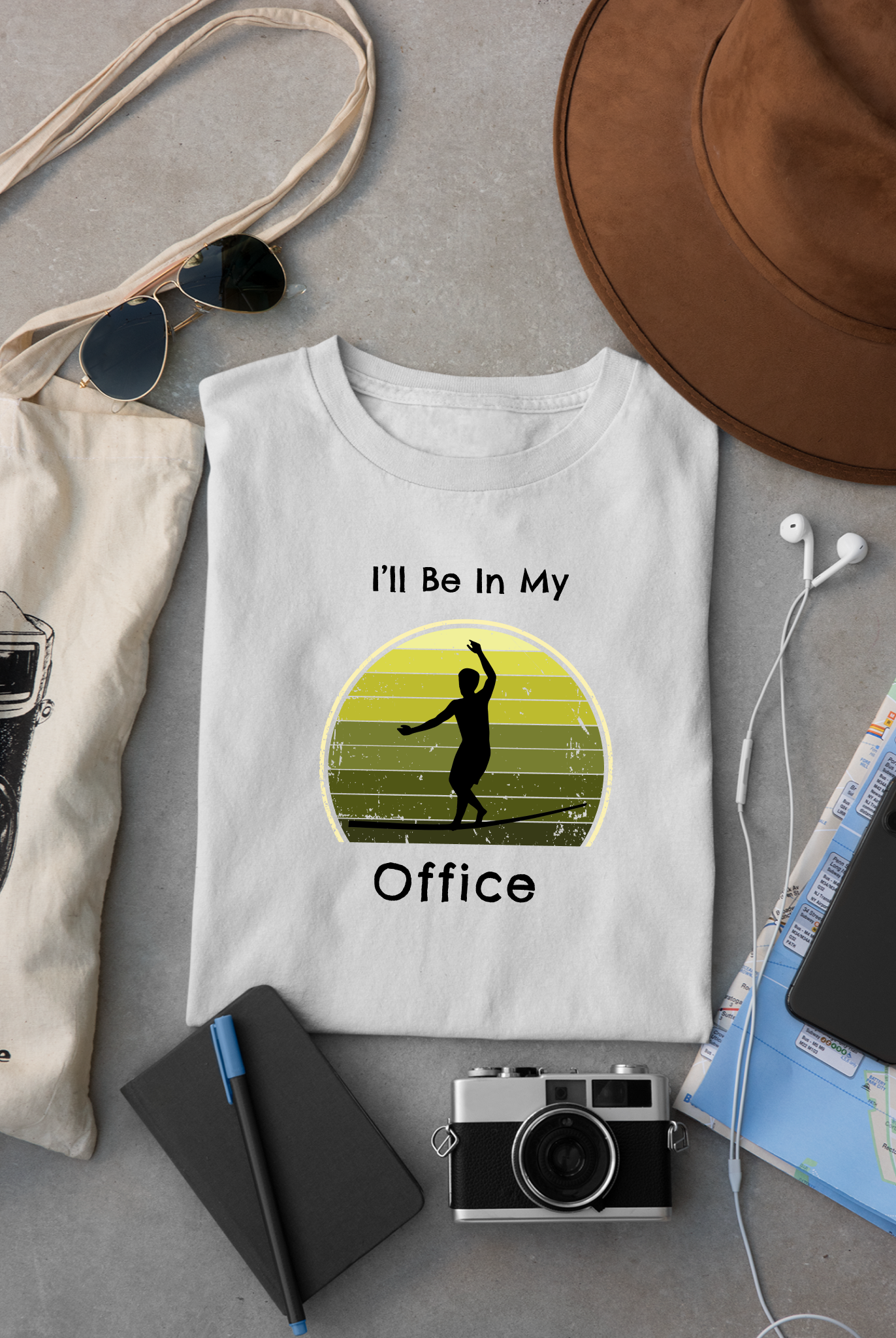 "I'll Be In My Office" Slackline T-Shirt | Vintage Inspired, Retro Sunset Slackline/Highline Shirt