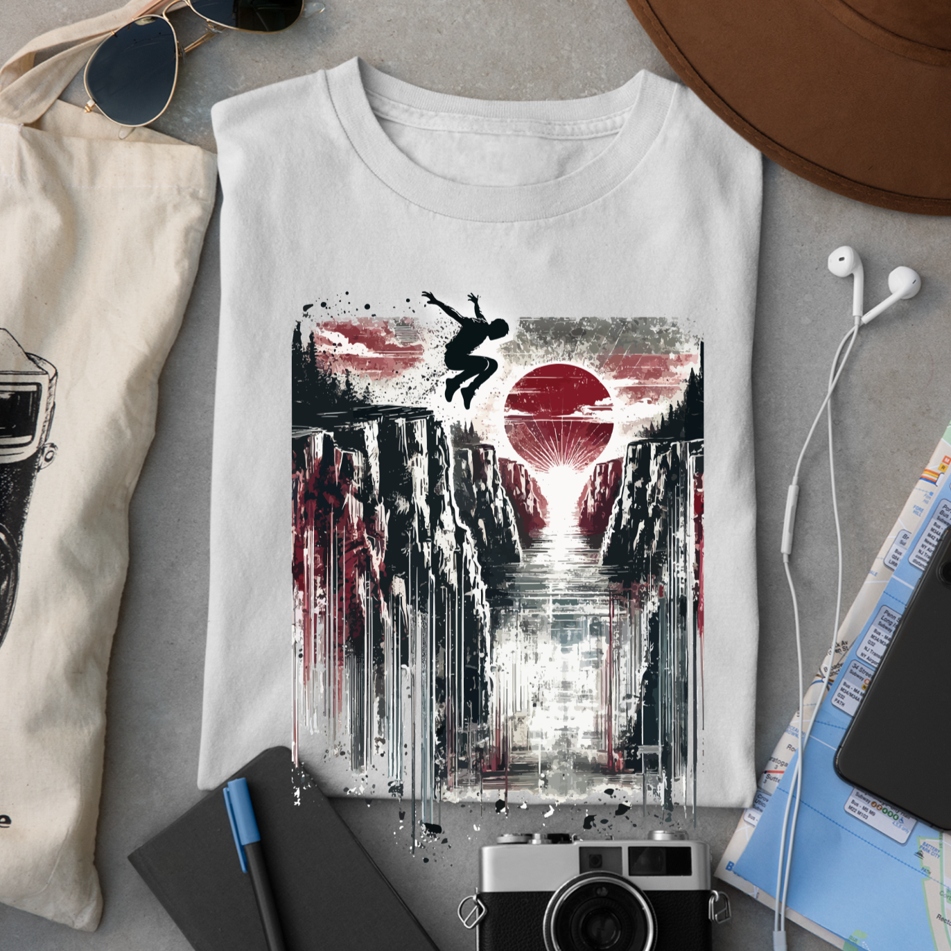 Distressed Grunge Cliff Jumping Graphic Tee | Cliff Jump Shirt for Outdoorsy Adventure Seekers