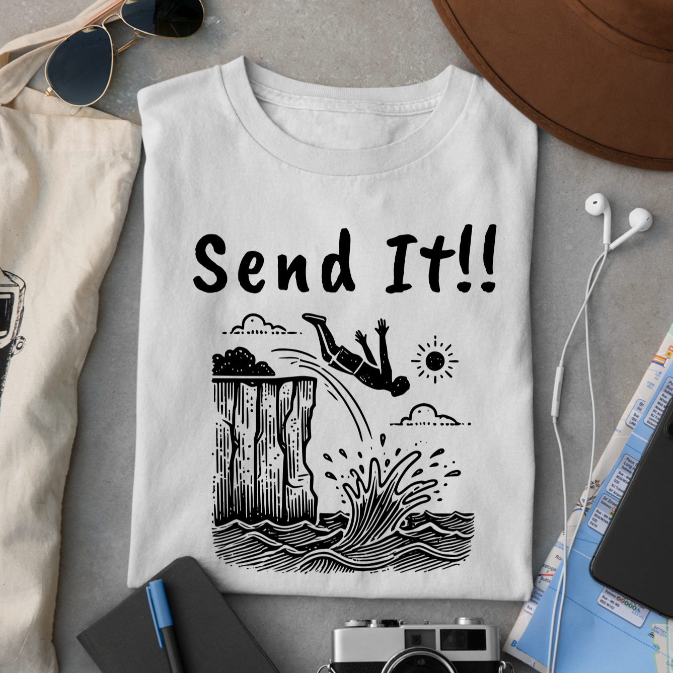 Doodle Design Cliff Jumping T-shirt for Thrill Seeker Shirt,  Adventure Lovers, and Outdoor Enthusiast