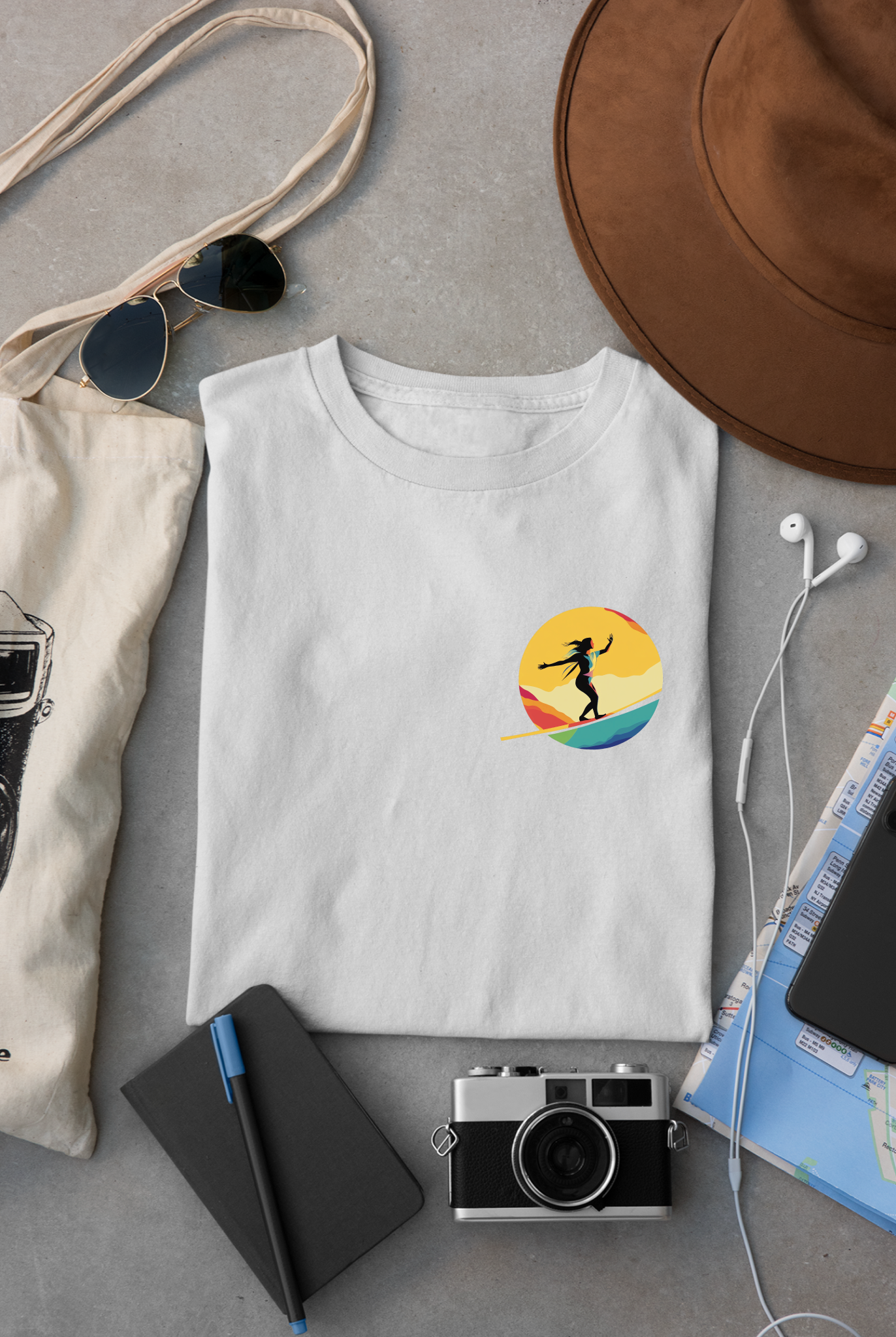 Slackline Shirt with Colorful Rainbow Moon Design Silhouette - Slackline/Highline Chest Icon Shirt