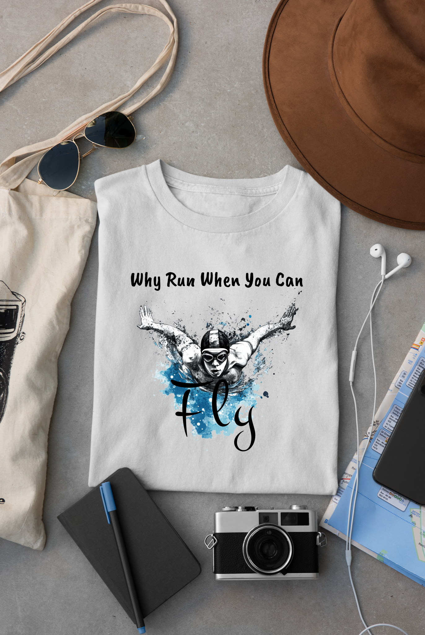 "Why Run When You Can Fly" Butterfly Swim Shirt for Swimmers | Butterfly Stroke T-Shirt Grunge Distressed Swim Tee