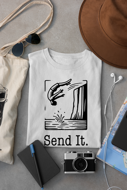 "Send It" Cliff Jumping T-shirt for Cliff Jumper | Adventure Lover Shirt for Outdoor Enthusiast