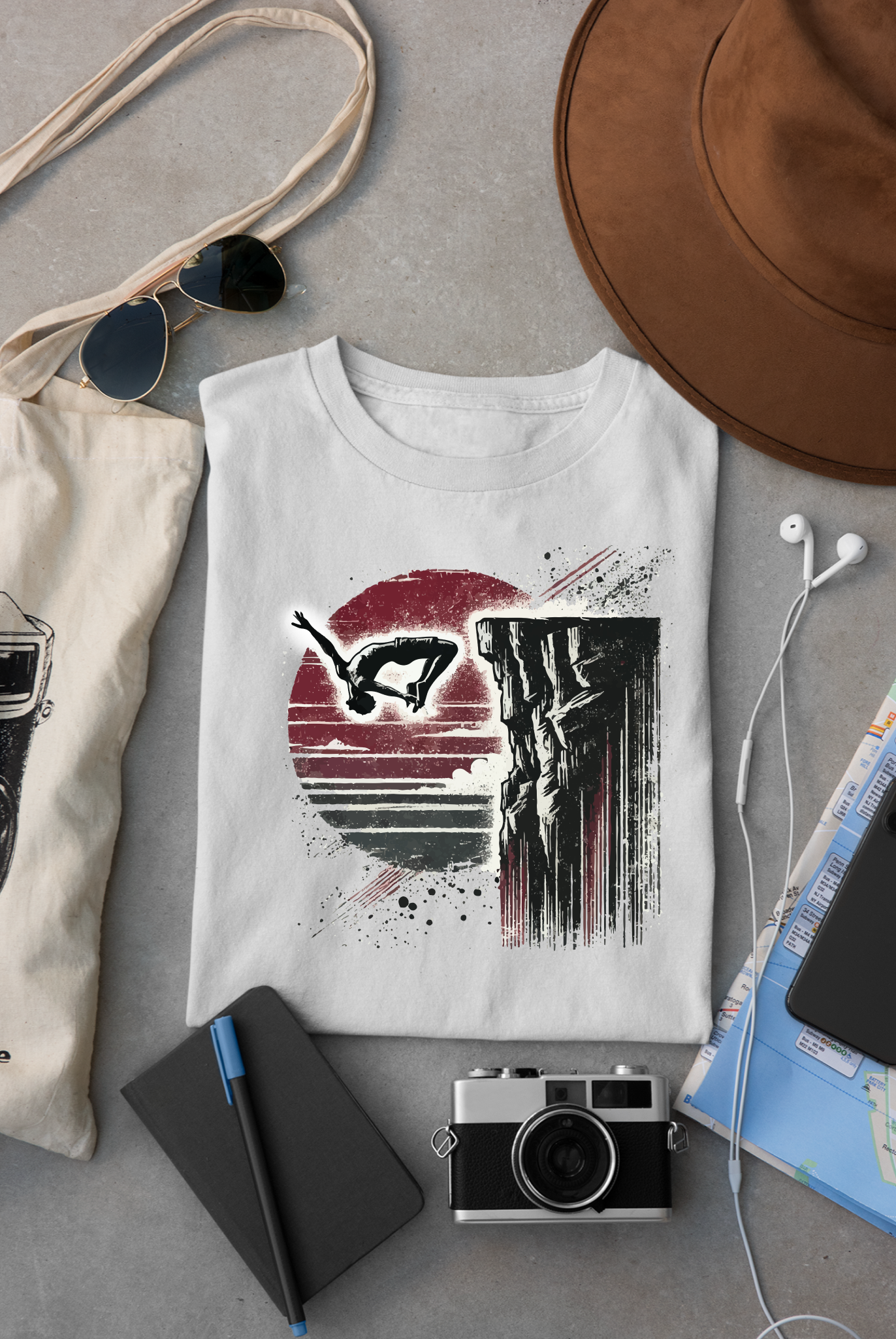 Distressed Grunge Cliff Jumping Graphic Tee | Cliff Jump Shirt for Outdoorsy Adventure Seekers