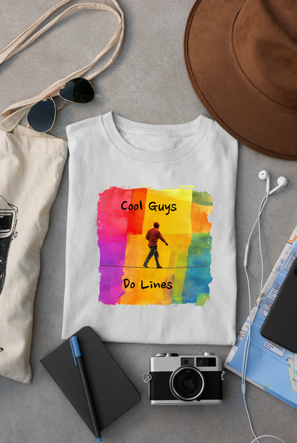 "Yeah, I Do Lines" Funny Slackline T-shirt | Colorful Abstract Slackline Highline Shirt - Rainbow Cubic Splatter Paint Design