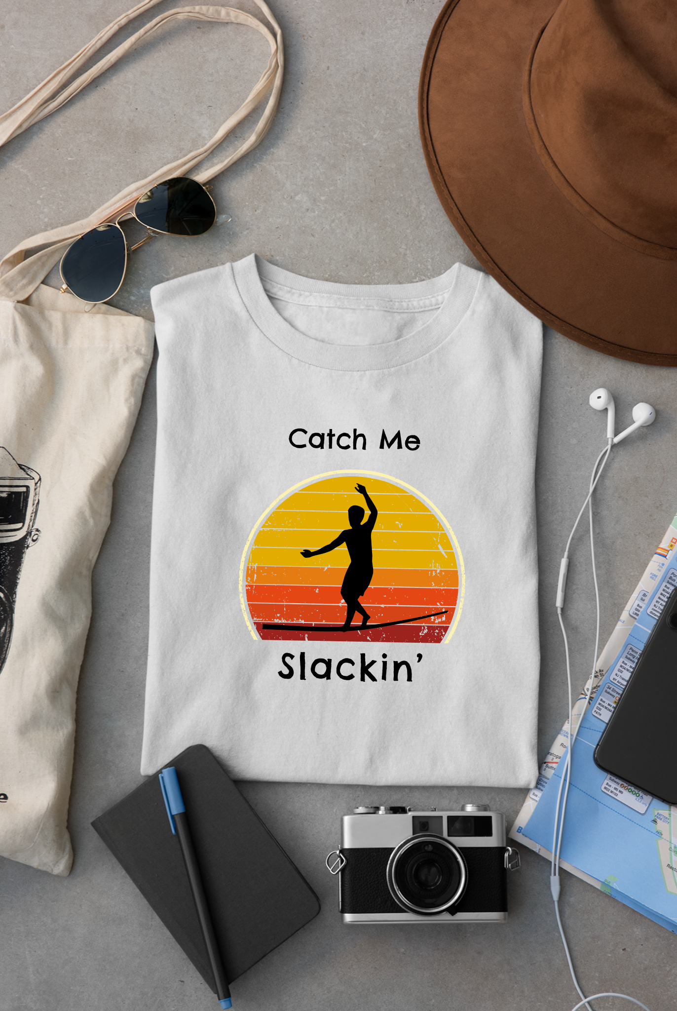 "Catch Me Slackin" Slackline/Highlight T-Shirt | Vintage Inspired, Retro Sunset Slackline/Highline Shirt