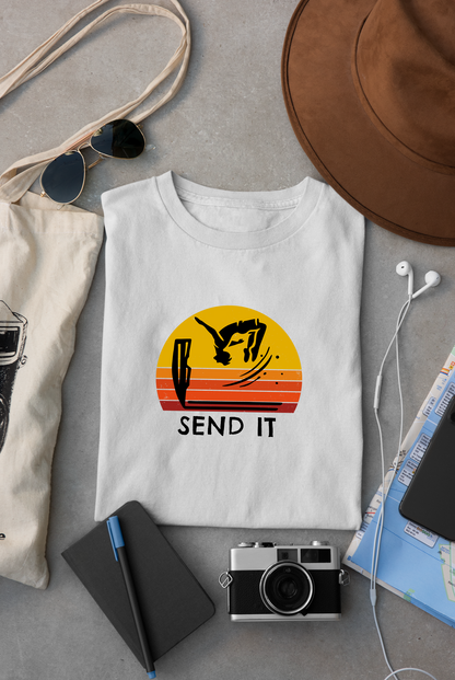 Retro "Send It" T-Shirt for Adrenaline Junkie | Cliff Jumping, Tricker, Parkour Athletes, Thrill Seeker Shirt