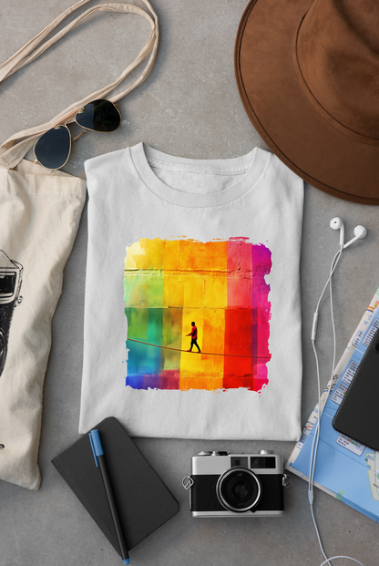 Colorful Abstract Slackline T-shirt | Slackline Highline Shirt - Rainbow Cubic Splatter Paint Design