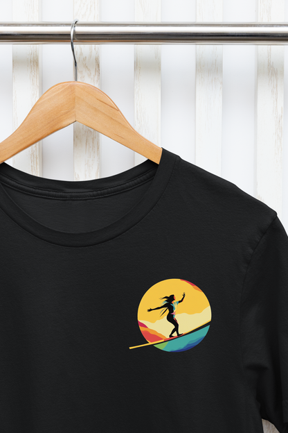 Slackline Shirt with Colorful Rainbow Moon Design Silhouette - Slackline/Highline Chest Icon Shirt