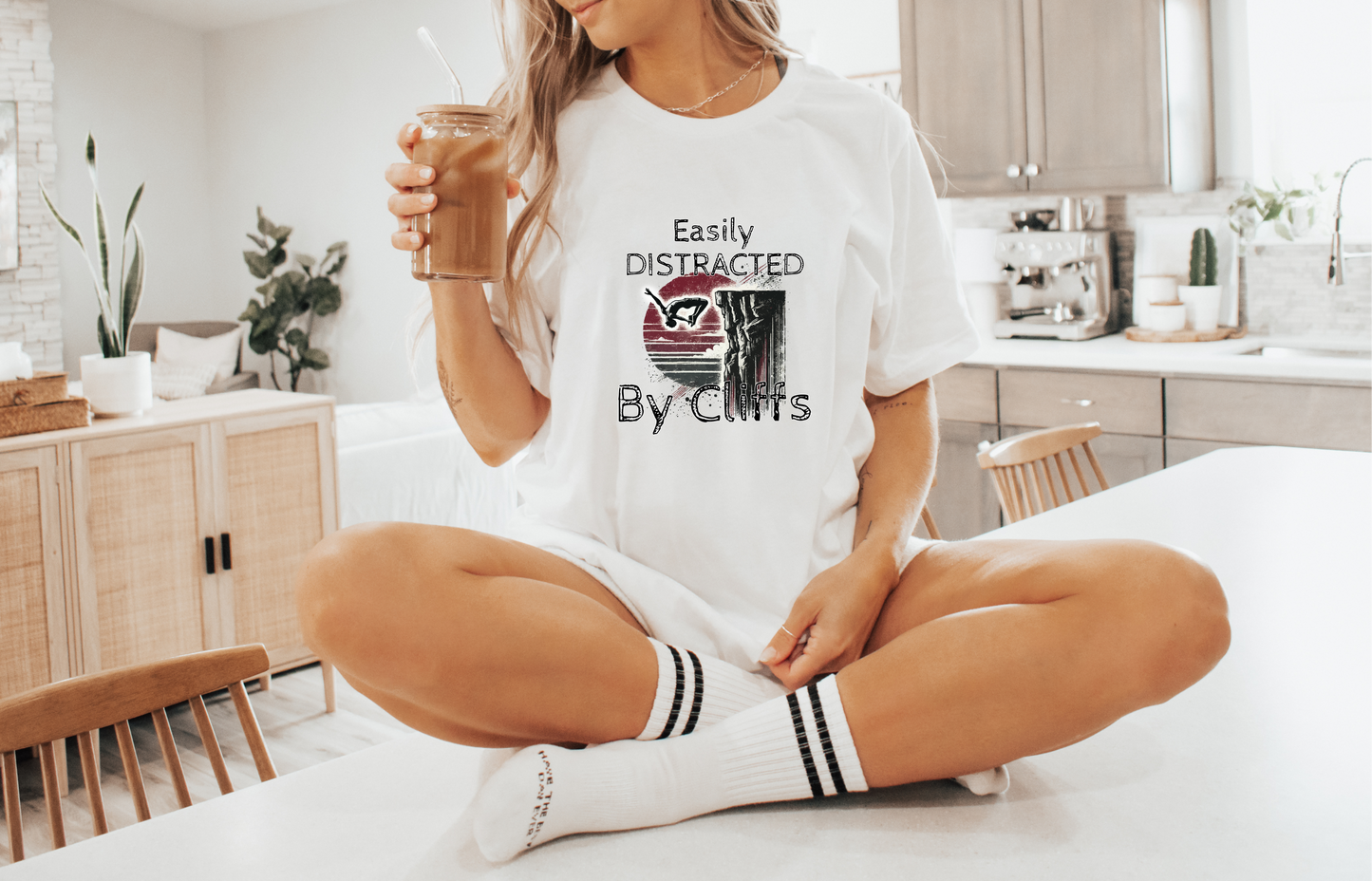 "Easily Distracted by Cliffs" Cliff Jumping T-shirt | Distressed Grunge Style, Funny Shirt for Outdoor Enthusiasts